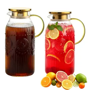 2 Pack 2 Liter 68 oz Glass Pitcher with Lid and Handle, Water Pitcher for Fridge, Glass Carafe for Hot/Cold Water, Large Iced Tea Pitcher for Coffee, Juice and Homemade Beverage