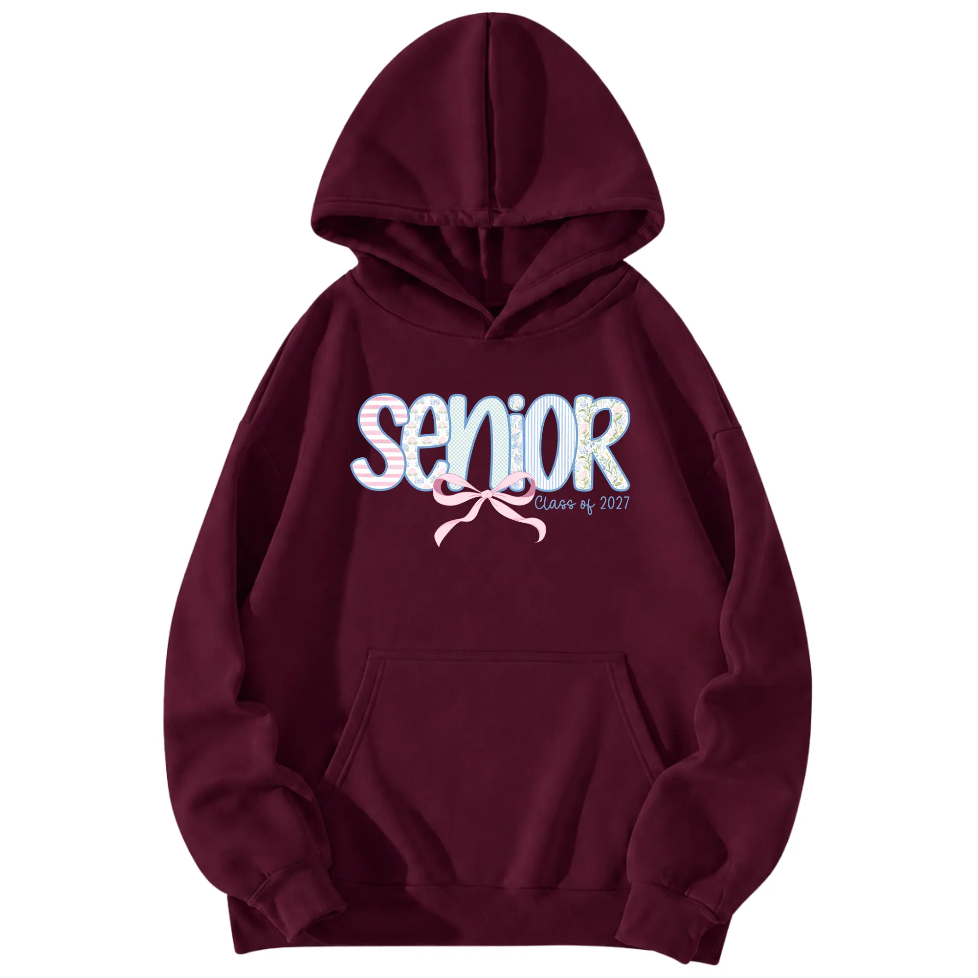 Senior 2027 Hoodie, Class of 2027 Graduation Graphic Pullover, Coquette Floral Bow Hoodie, High School Senior Gift, Graduation Outfit for Her, Soft Fleece Hoodie