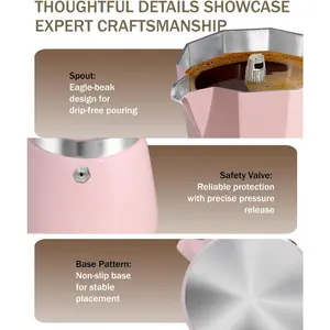 Stovetop 3 Cup Aluminum Moka Pot Espresso Coffee Maker 5oz 150ml Easy Brewing for Electric Ceramic Stoves Home Camping Italian Cuban Café Classic Sip Sized Pink