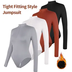 Long Sleeve Body Suit Mock Turtle Neck Zip Up Bodysuit for Women Ribbed Deep V Sexy Bodysuit Shirts Blouse Womenswear  Stretchy Jumpsuit  Everyday Leotard Tops Autumn Winter  Thermal Tops