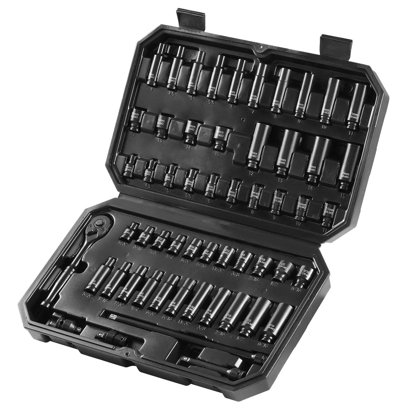 【summerfinds】VEVOR 1/4" Drive Impact Sockets Set, 55pcs CR-V Deep/Shallow, SAE(5/32" - 9/16") & Metric(4-15 mm) , 6-Point Drive Bit Ratchet Tool Kit Case with 2 Extension Bars (3" , 8"), 1/4" Drive Ratchet Handle