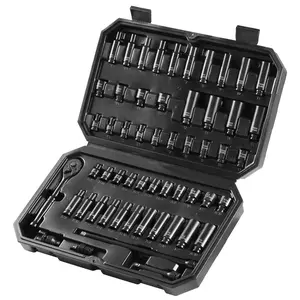 VEVOR 1/4" Drive Impact Sockets Set, 55pcs CR-V Deep/Shallow, SAE(5/32" - 9/16") & Metric(4-15 mm) , 6-Point Drive Bit Ratchet Tool Kit Case with 2 Extension Bars (3" , 8"), 1/4" Drive Ratchet Handle