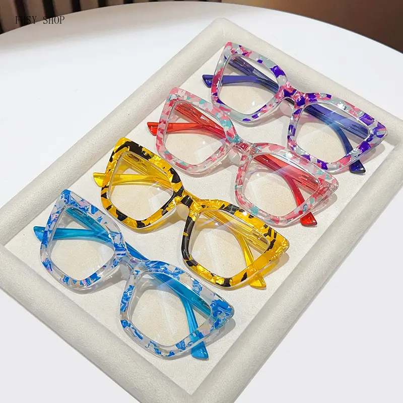 FHSY SHOP Retro Multicolor Cat-Eye Eyeglasses Anti-Blue Light UV Filter Comfortable Non-Slip for Women Vacation Everyday Fashion Glasses, Retro Non-Prescription Glasses