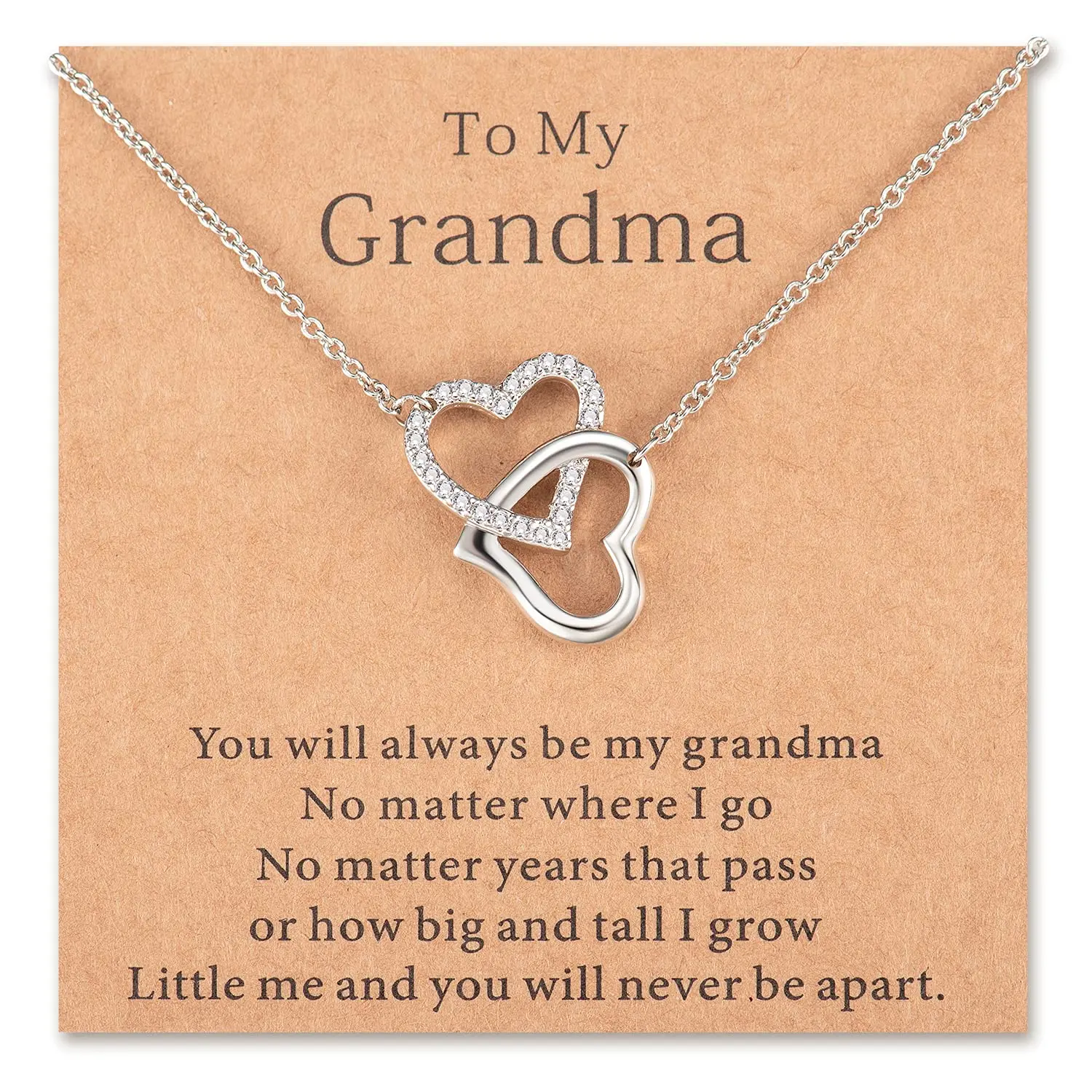 Dainty Hypoallergenic Cubic Zirconia Heart-Shaped Interlocking Necklace, Birthday Gift Ideas for Grandma from Granddaughter