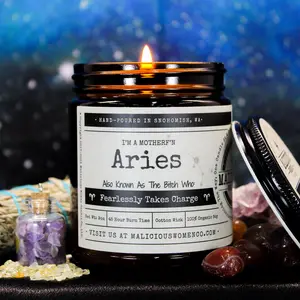 Malicious Women Candle Co - Aries Zodiac Candle Infused with: Fearlessly Takes Charge Scent: Citron & Stone