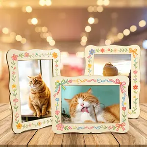 Wooden Handmade Wave Photo Frame, DIY 4x6 Inch, 0.2 Inch Thick, Natural Wood Color, Gift Decorative Item for Graffiti and Photos
