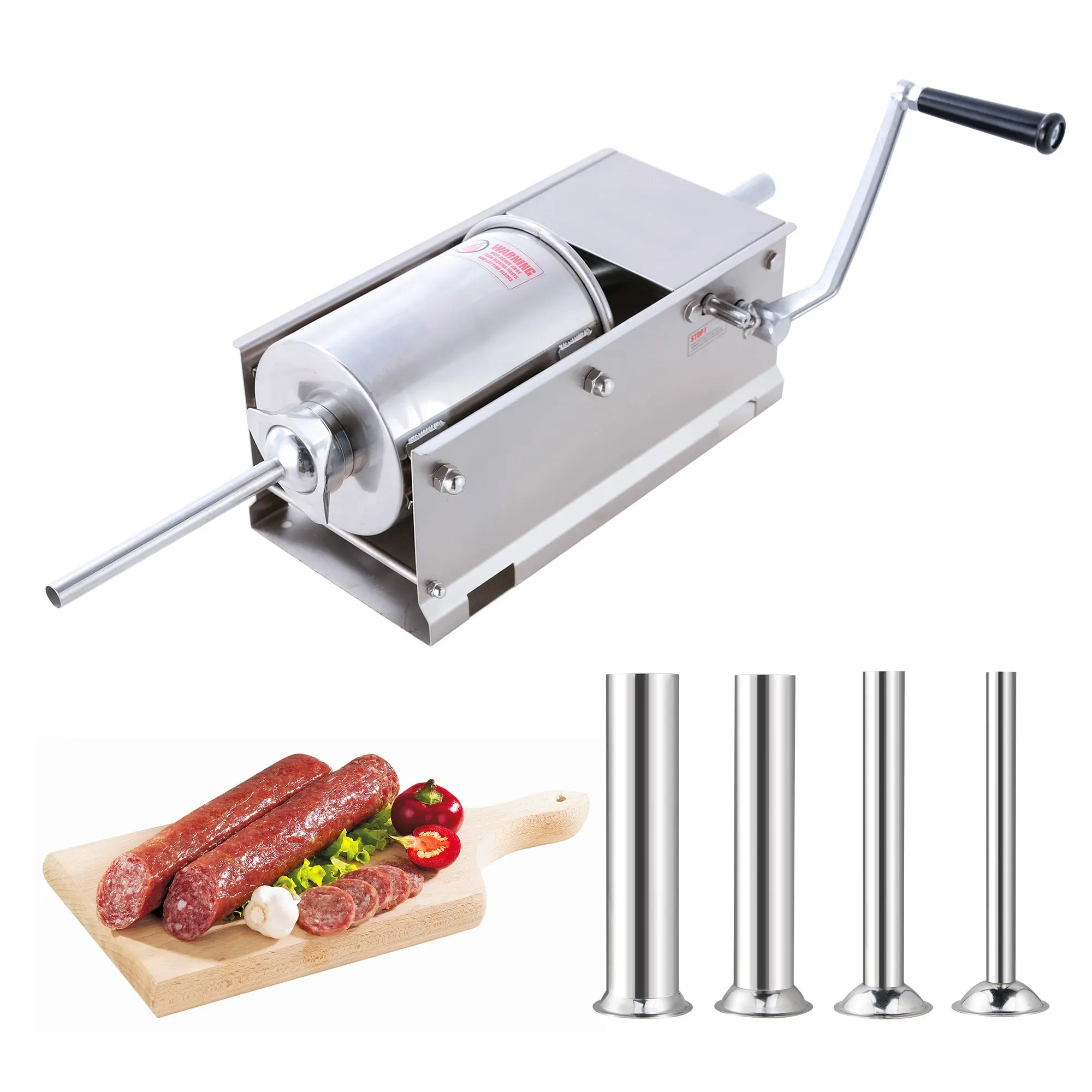 Hakka Manual 7lb Meat Stuffing Machine, 3L Metal Canister-Cylinder Horizontal Sausage Stuffer, Dual-Speed Stainless Steel Maker for Home Kitchen & Commercial Use