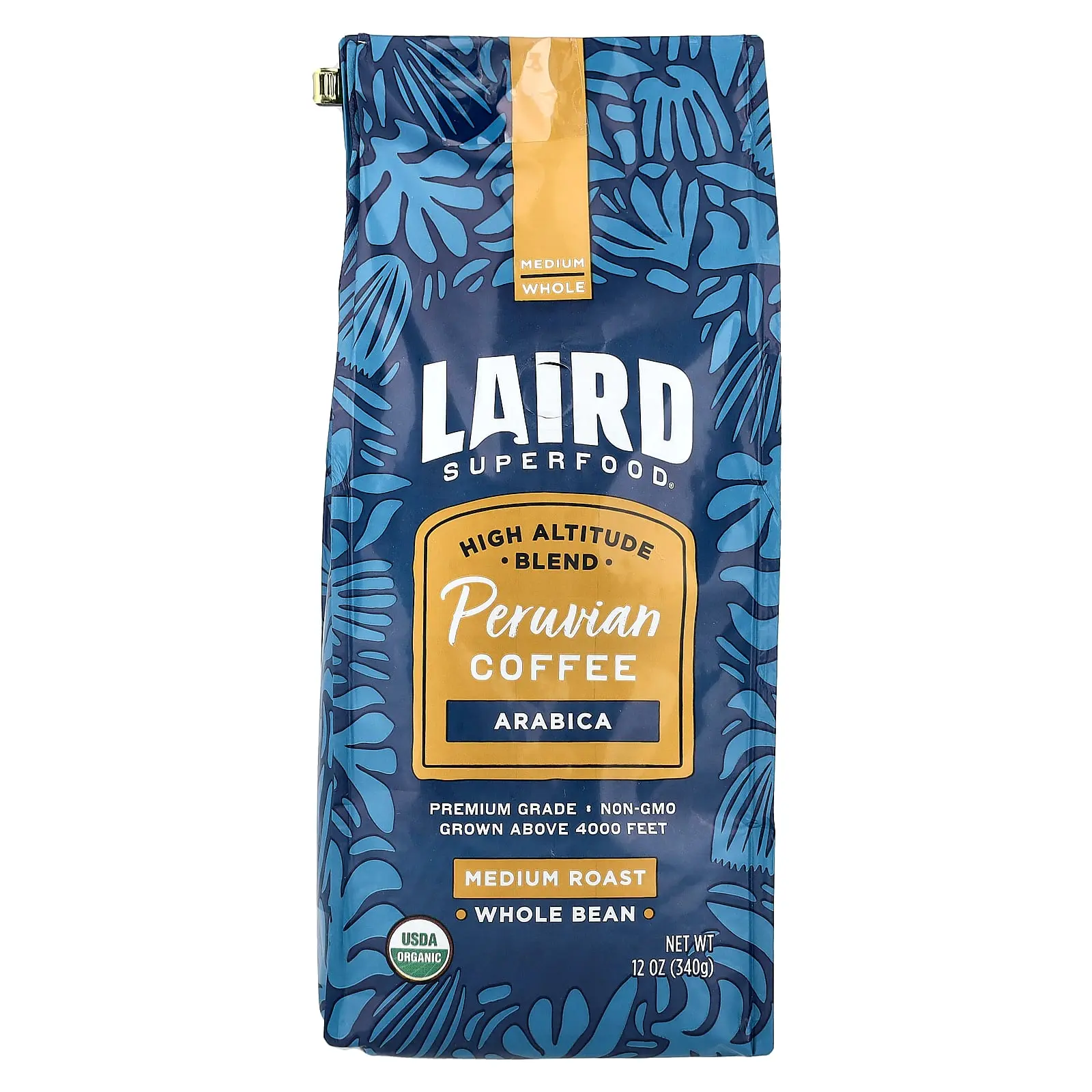 Laird Superfood Peruvian Coffee, Whole Bean, Medium Roast, 12 oz (340 g)