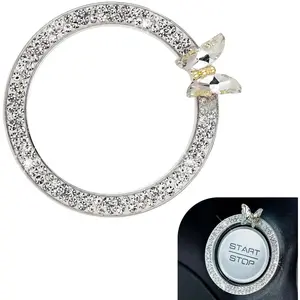 Bling   Rhinestone Ring Emblem Sticker, Girly Butterfly  Engine Start Button Cover, Push to Start Button, Key  Starter & Knob Ring,  Accessories for Women (White)