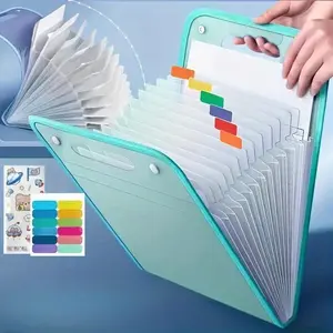 A4 Portable Vertical 13-grid Organizer Bag, 1 Count Thickened PP Translucent Expanding File Folder with Sticker, Daily Office Supplies for Test Paper and Data Storage