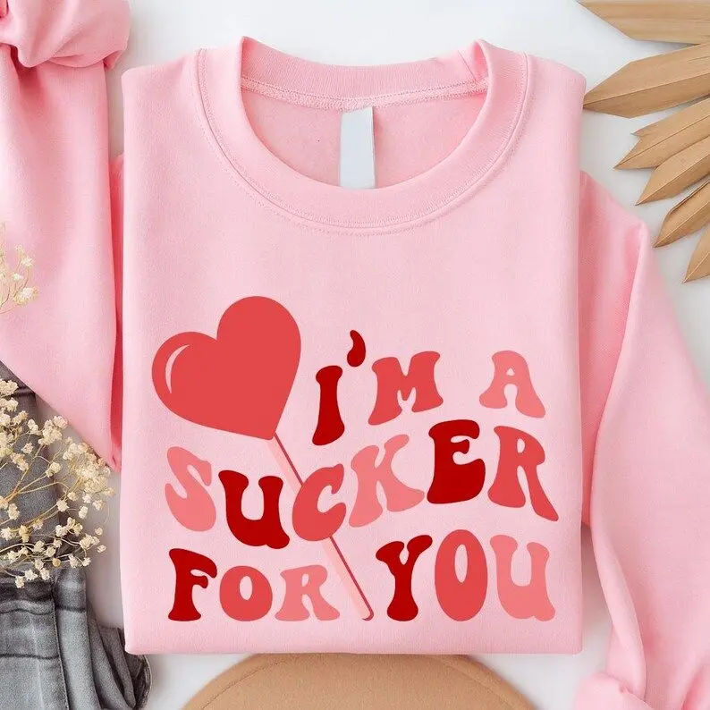 Valentine’s Lollipop Sweatshirt, “I’m a Sucker for You” Retro Valentine Crewneck, Cute Women’s Valentine Outfit