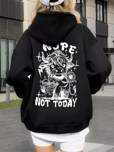 Women's Highland Cow Print Zip Up Hoodie, Casual Long Sleeve Hooded Sweatshirt for Fall & Winter, Women's Clothes for Daily Wear, Casual Cozy Sweatshirt