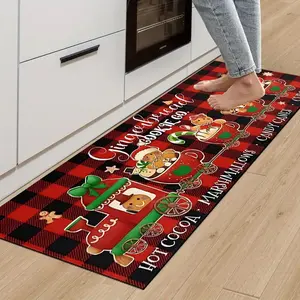 1 Piece Cute Gingerbread Man Train Queue Pattern Kitchen Floor Mat, diatomite material, suitable for kitchen, home office laundry room, bathroom - for decoration, water-absorbent and non-slip