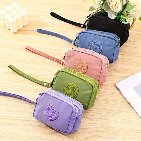 Women's Retro Nylon Coin Purse - 3-Zip Compartments Nylon Wristlet Wallet, Waterproof Wear-Resistant Minimalist Wrist-Secure Everyday Carry for Cash/Cards, Buy 1 Get 1 Free with Random Jewelry Piece