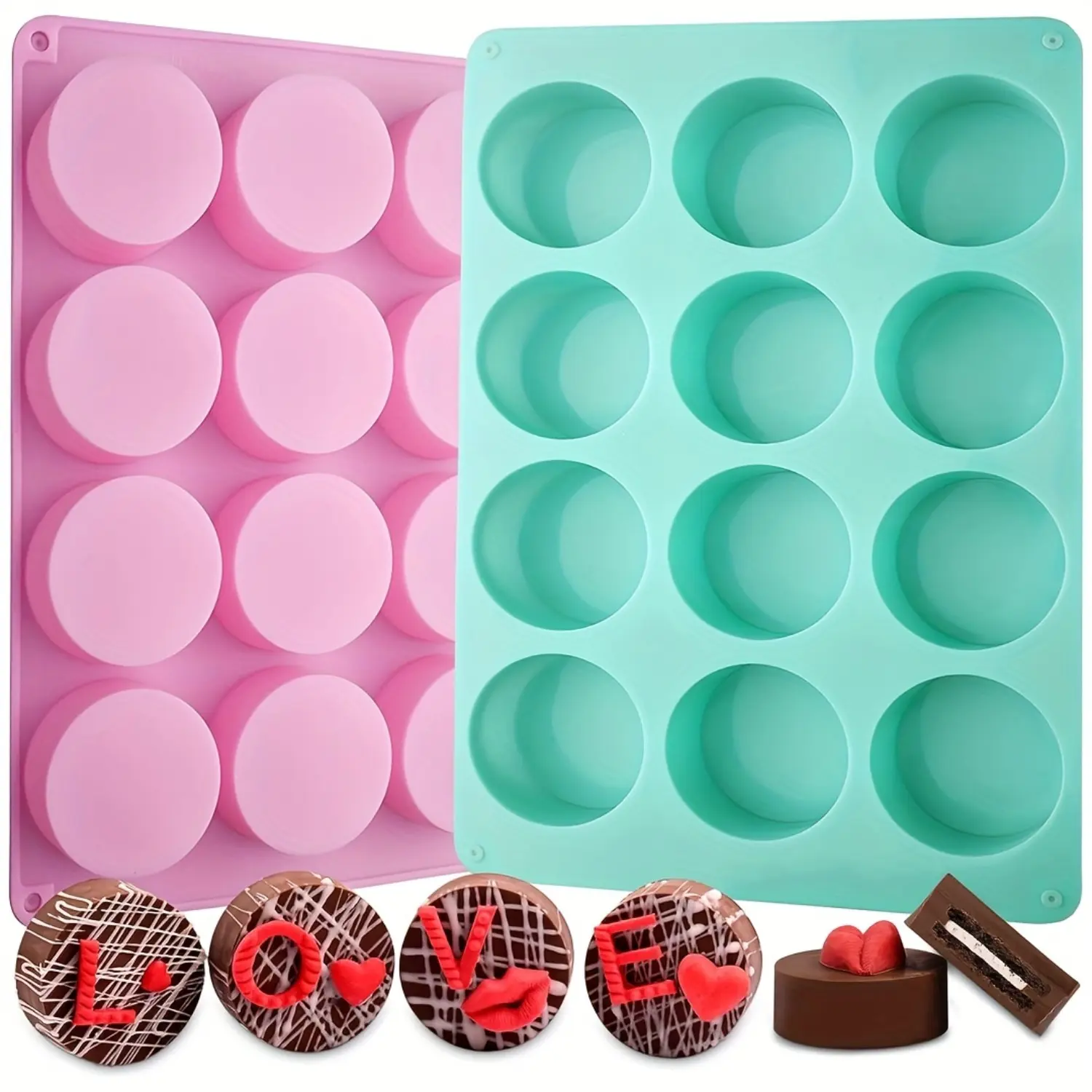 HomeDailyEss 2pcs round chocolate chip cookie silicone molds, new size 12-cavity cylindrical chocolate-covered cookie silicone molds, for candy mini cake jelly baking Baking Essentials Baking Supplies