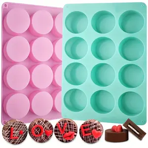 HomeDailyEss 2pcs round chocolate chip cookie silicone molds, new size 12-cavity cylindrical chocolate-covered cookie silicone molds, for candy mini cake jelly baking