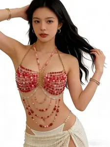 Body Pearl Chain Beads Heavy Chest Necklace Hanging Neck Party Nightclub Street Style Body Pearl Chain