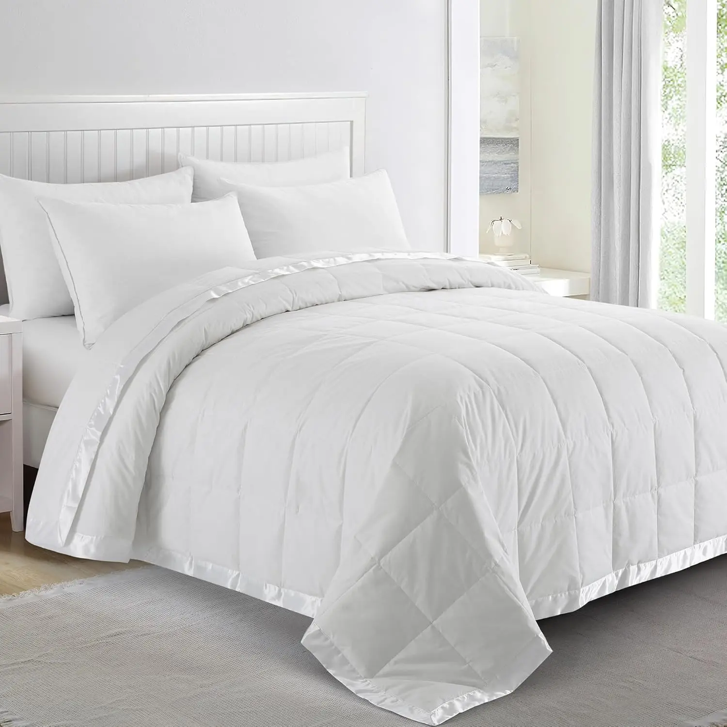 Blankets  Size - Soft Lightweight Down Blanket for  Seasons, Cozy Warm Luxury Bed Blanket with Satin Trim, Cotton Cover, White (108"X90")