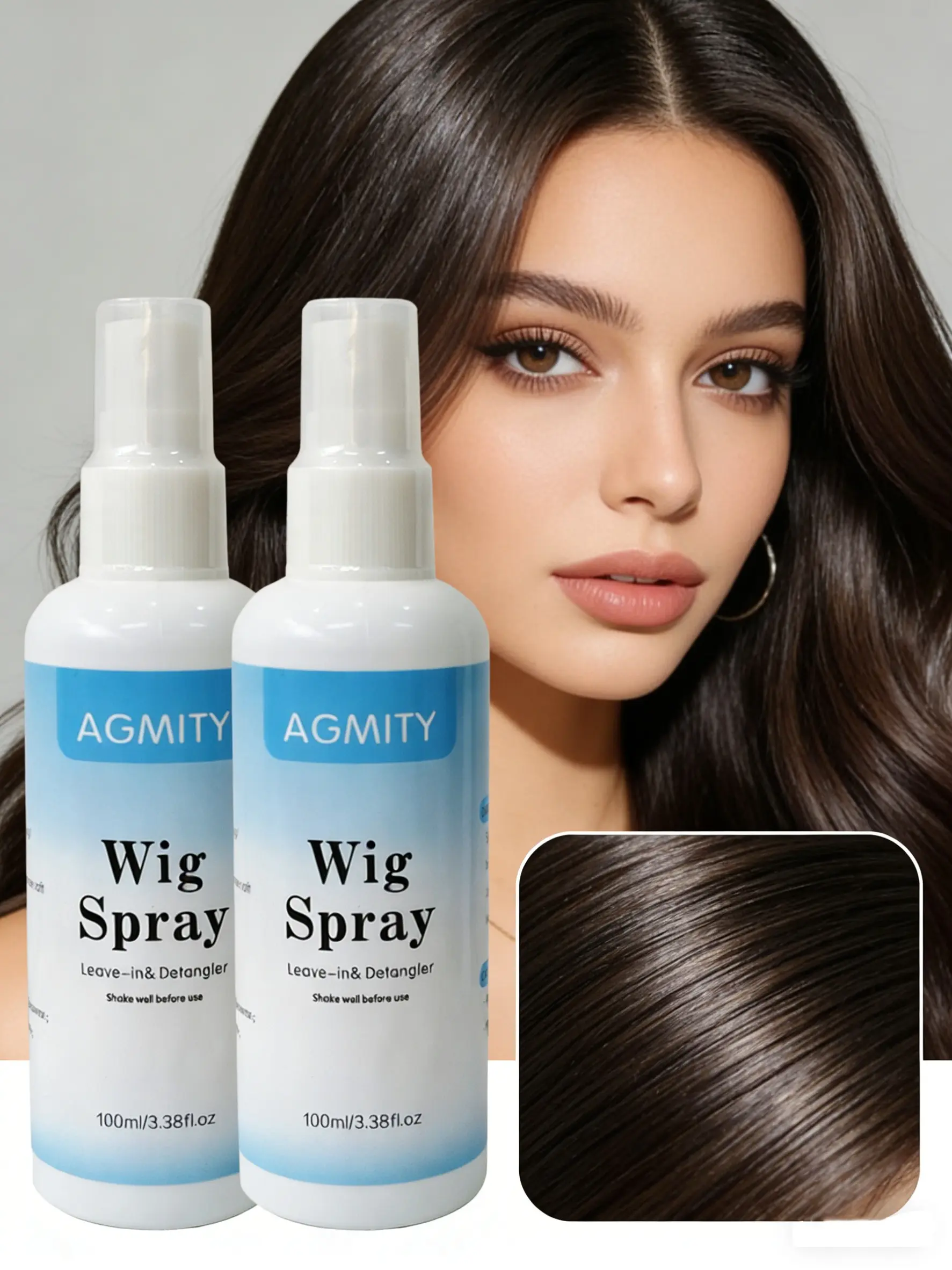 2Pcs Wig Care Solution Leave-In Conditioner Detangler Spray Anti-Frizz Nourishing Moisturizing Repair Dry Wig Hair Care Haircare Product