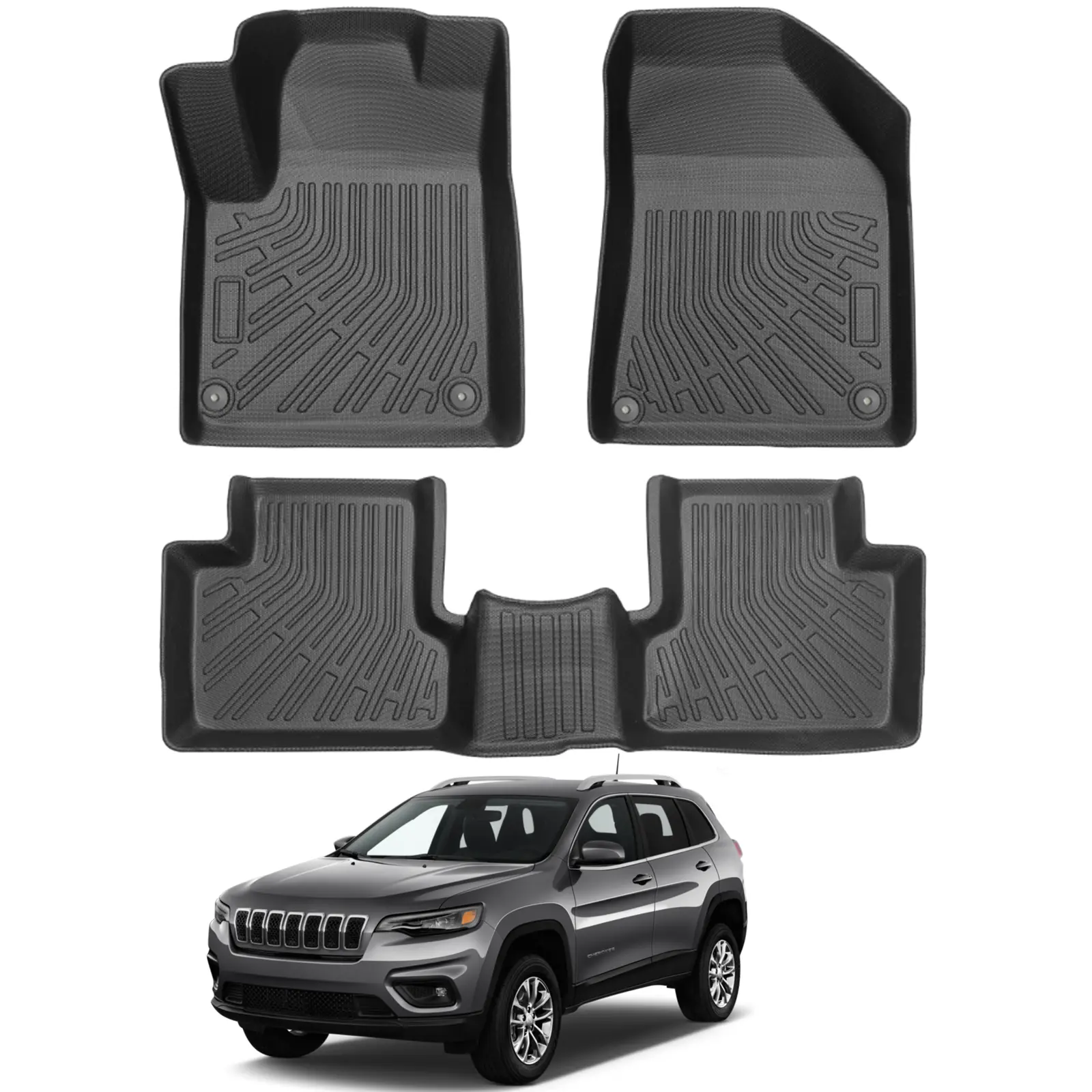 Canvcle Floor Mats for Jeep Cherokee Gas Model 2016-2020 (Not for Grand Cherokee) All Weather Floor Mats TPE Car Mats Front Rear 2 Row Floor Liners High Edges Anti-Slip Accessories