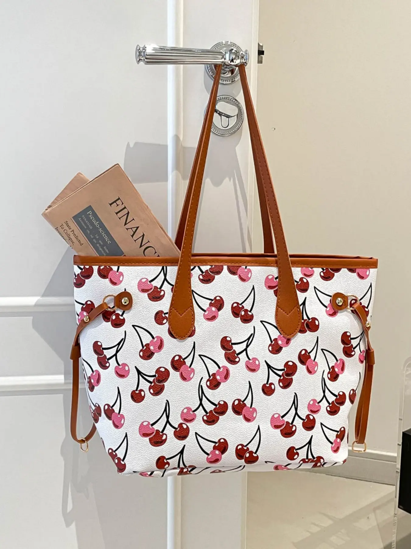 Women's Cherry Print Handbag, Large Capacity Fashion Design, Perfect for Daily Use and Casual Shoulder Bag, Stylish and Practical, Fashionable Bag
