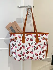 Women's Cherry Print Handbag, Large Capacity Fashion Design, Perfect for Daily Use and Casual Shoulder Bag, Stylish and Practical, Fashionable Bag