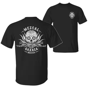 Mezcal Oaxaca Mexico Dia De Los Muertos Tequila Day Of The Dead T-Shirt, Trendy Hispanic Halloween Spooky Latina Season Back Side Graphic Design Unisex Cotton T-shirt for Men for Women Menswear Womenswear Top