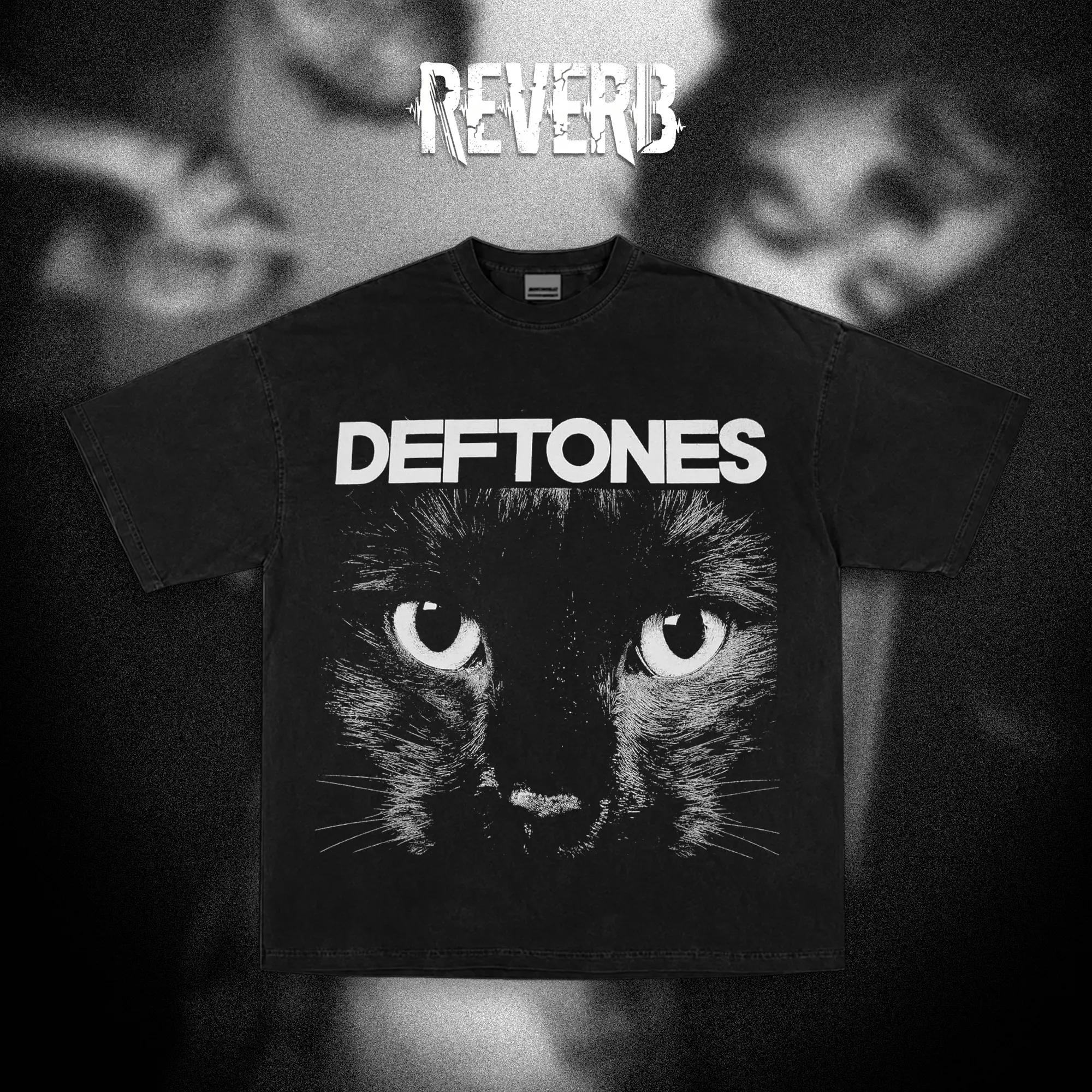 [REVERB] Retro Limited Vintage Black Cat  T-Shirt, Rock Band Unisex Oversized  Cotton Washed Tee, Gothic Emo Alt Punk Y2K,Rock Music Merch
