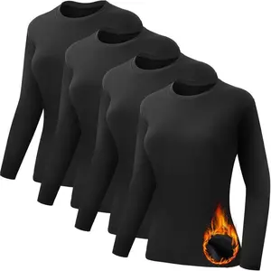 4 Pack Women's Thermal Shirts Fleece Lined Compression Crew  Long Sleeve Base Layer Tops Cold Weather