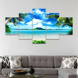 Tropical Seaside Scenery Pattern Unframed Painting, 5 Counts/set Modern Canvas Wall Art, Wall Decor for Home Living Room Bedroom Office, Ornaments