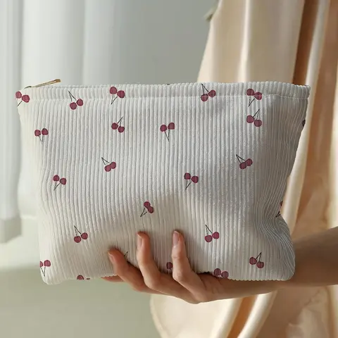 Cherry Pattern Makeup Bag, Lightweight Multi-functional Fashion Makeup Bag, Casual Travel Cosmetic Storage Bag, Travel Cosmetic Bags, Travel Makeup Pouch, Travel Makeup Organizer, Versatile Storage Bag for Travel & Daily Use, Cosmetics Bag