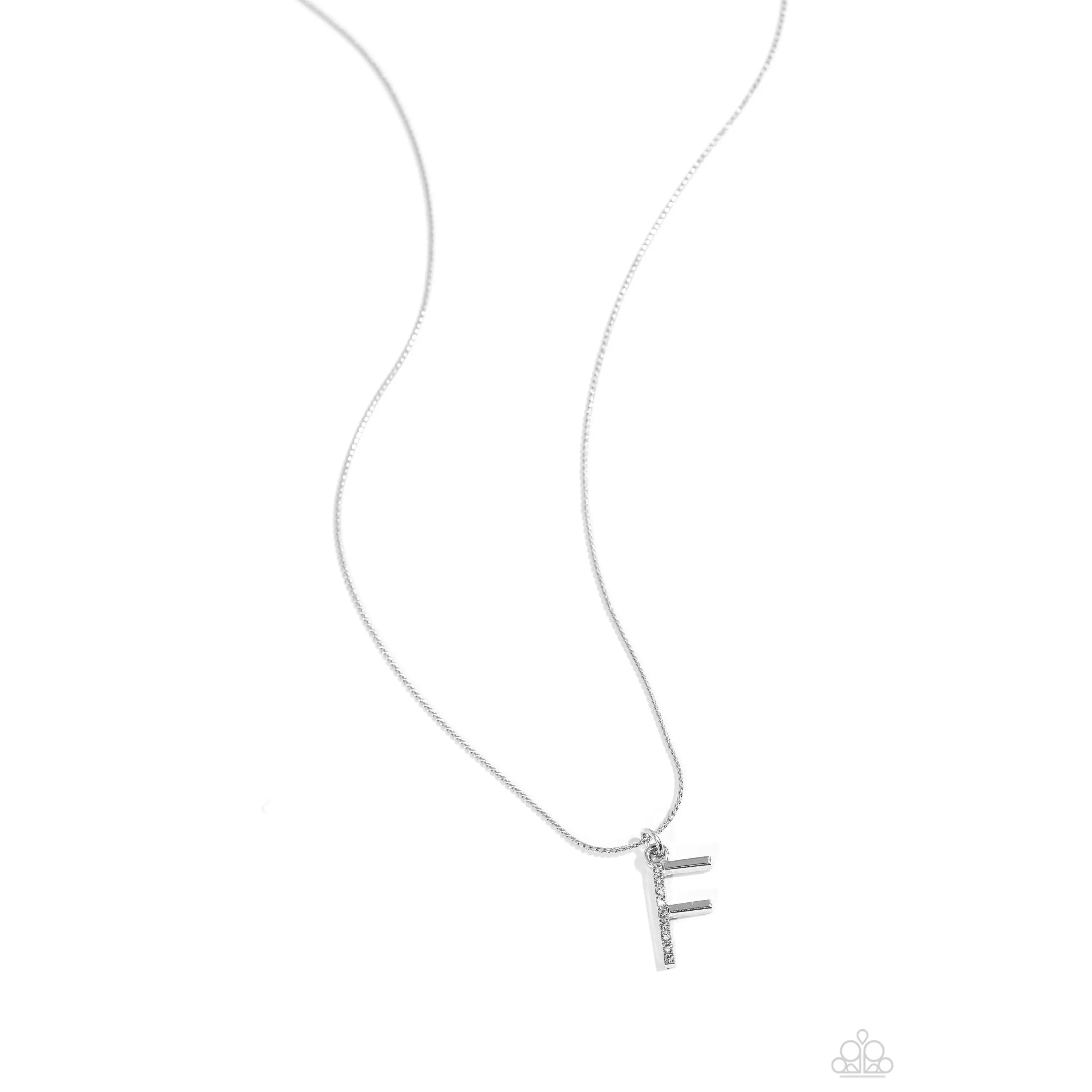 Letter of the Law - White - F - Rhinestone Silver Alphabet Initial Short Necklace - Paparazzi