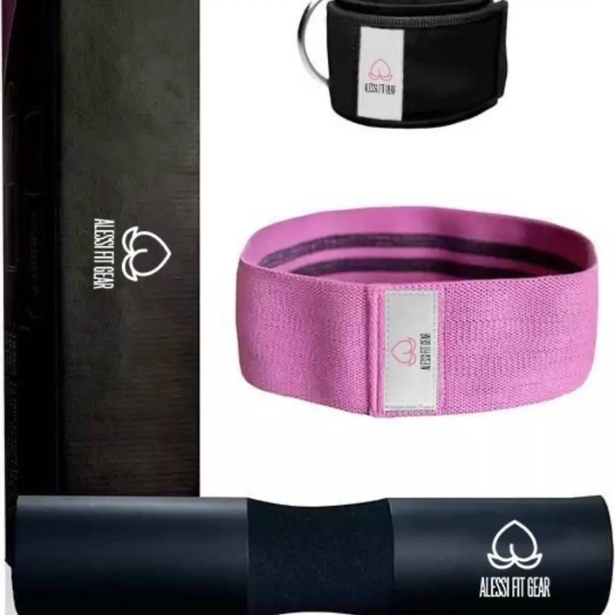 Barbell Foam Cover, Resistance Band,  and Wrist Cuff Set