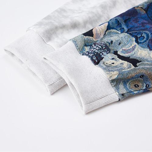 Tie-Dye Embroidered Patchwork Hoodie Men Autumn Winter Trendy Brand Design Loose Fit Jacket, Regular Style, Fleece Lined, Warm Comfortable Soft Mens Long Sleeve Top, Suitable for Casual Daily Wear Travel Outing Pullover Hoodie