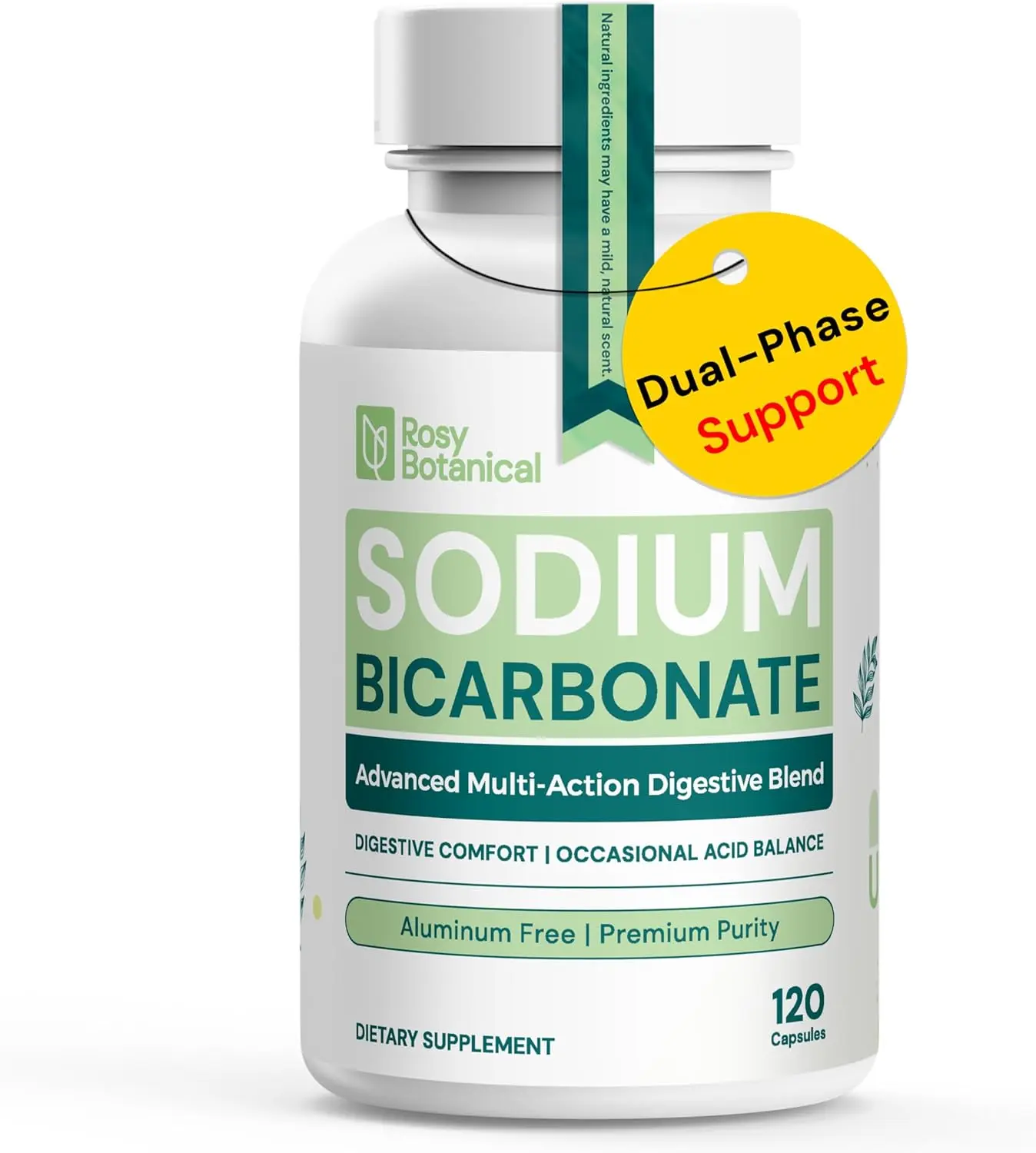 Sodium Bicarbonate Capsules for Digestive Comfort & Alkaline Balance - Aluminum Free Formula, Delayed Release Bicarbonato de Sodio Supplement for Organic Usage - Bicarbonate of Soda Pills 120 Caps