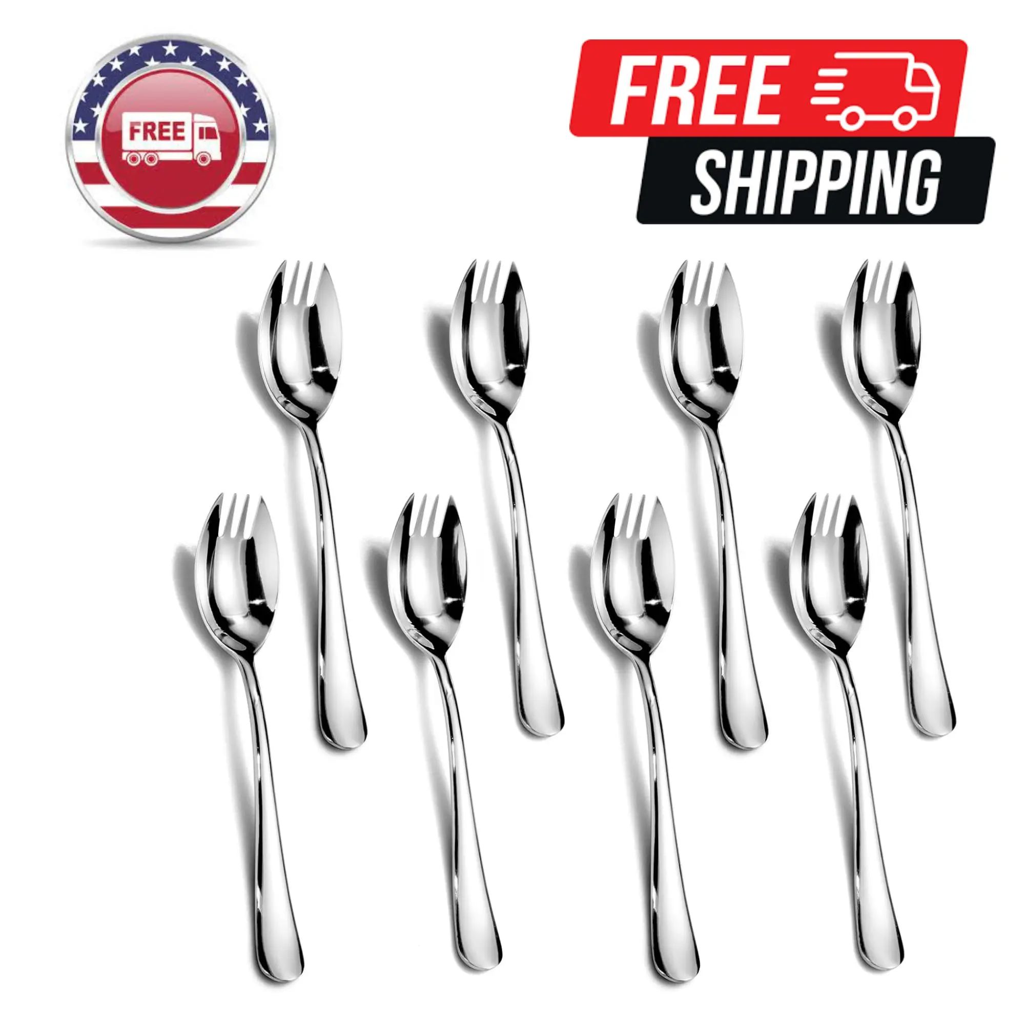 Sporks, 8-Pack Food-grade Stainless Steel Sporks, 7.4 Inches
