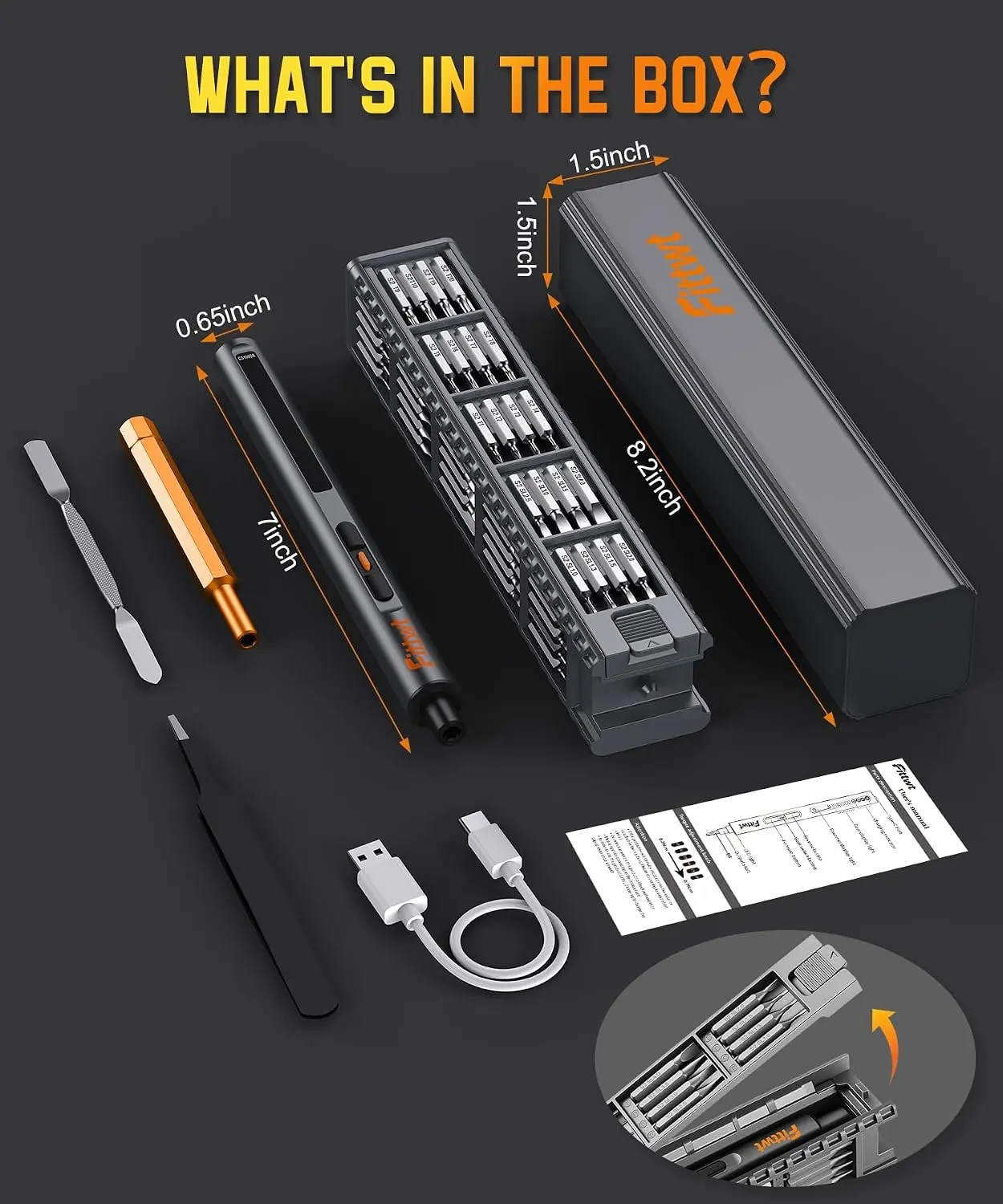 2-in-1 Precision Cordless Repair Tool Set with Magnetic Bits, Multi-Purpose Handheld Maintenance Kit (67 in 1)Rechargeable Handheld Maintenance Tool Set with 67 Magnetic Precision Bits & Storage Case