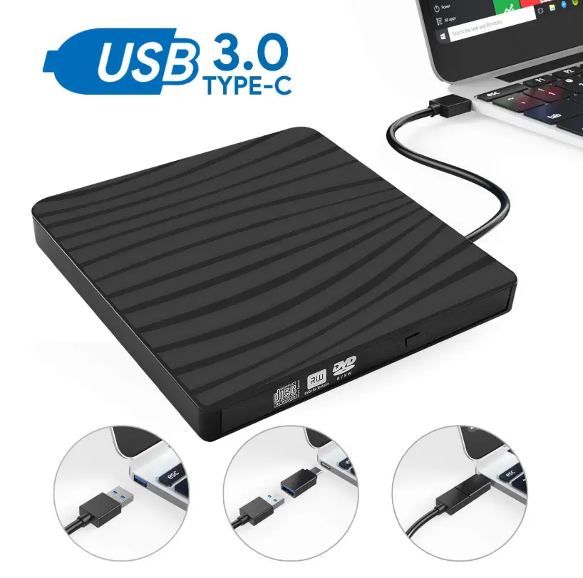 Portable USB 3.0 External CD/DVD Optical Drives, Plug and Play CD/DVD RW Drive, High Speed CD/DVD Burner for Laptop Desktop Windows/MAC System