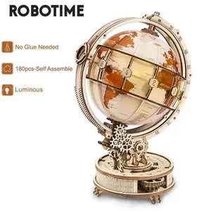 Robotime Rokr Luminous Wooden LED Light Hot Selling 180PCS Model Building Block Kits Toy Gift for Children Adult 3D Puzzle ST003 Luminous Globe