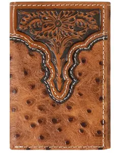 Ariat Men's Tri-Fold Ostrich Print Floral Embossed Wallet - A3553202