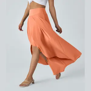 Halara Breezeful High Waisted High Low Ruffle 2-in-1 Flowy Quick Dry Casual Regular Maxi Skirt