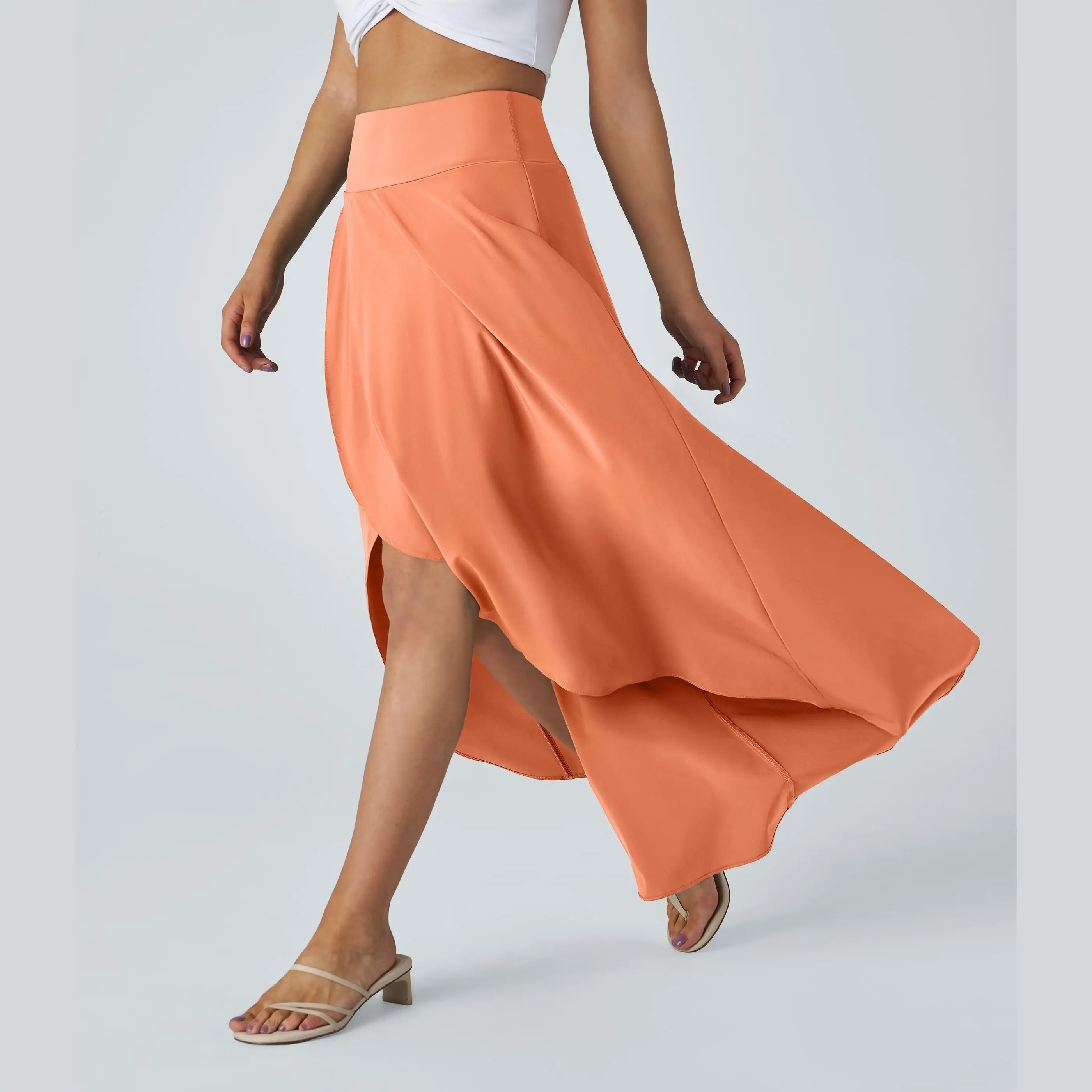 Halara Breezeful™ High Waisted High Low Ruffle 2-in-1 Flowy Quick Dry Casual Regular Maxi Skirt