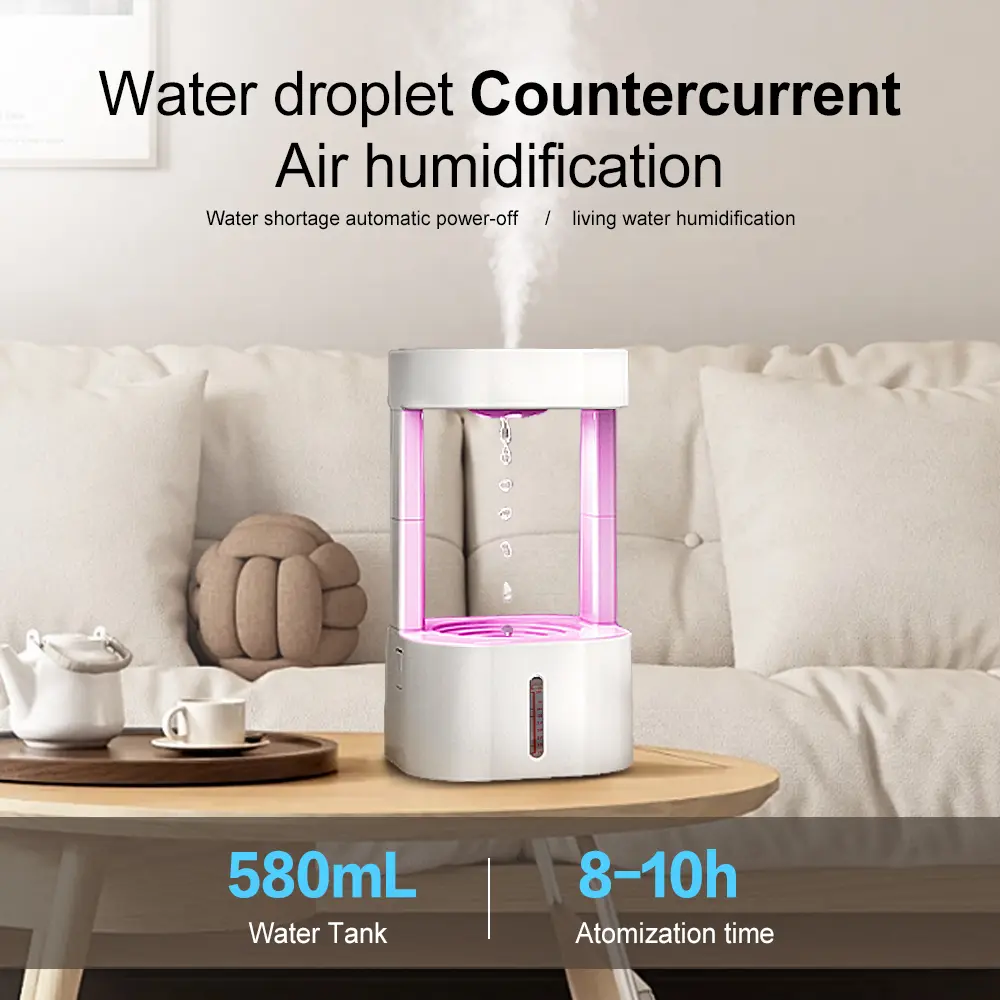 Anti Gravity Water Drop Humidifier - Air Humidifier with Colorful Night Light - USB Powered,unmute,Visible Water, Water Shortage Protection, Remote Control - Suitable for office, bedroom, living room, dormitories humidifier