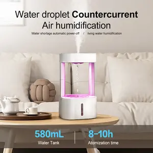 Anti Gravity Water Drop Humidifier - Air Humidifier with Colorful Night Light - USB Powered,unmute,Visible Water, Water Shortage Protection, Remote Control - Suitable for office, bedroom, living room, dormitories humidifier
