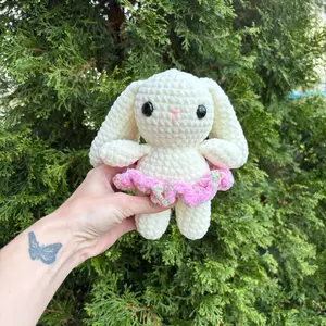 Hand crocheted bunny in a tutu