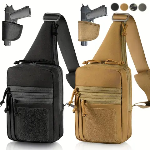 Tactical Raglan Sleeve Plain Nylon Crossbody Bag - Adjustable Strap Chest Pack with Front Holster for Concealed Carry, Quick Access Zip, Universal Fit Sports & Outdoor Gym Accessory