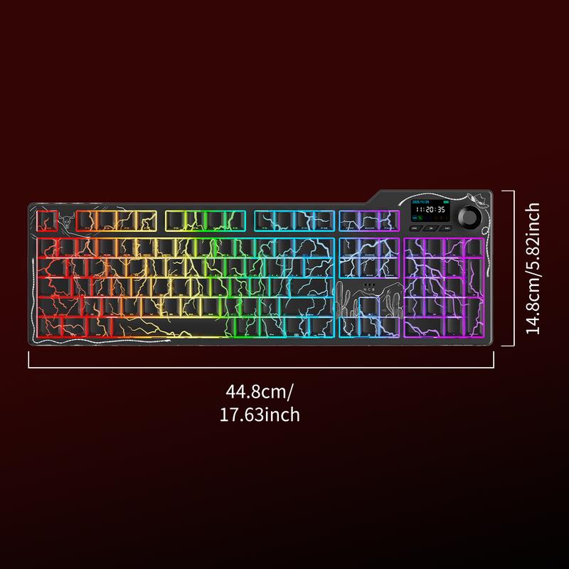 Ajazz AK35I V4 QMK Full-Size Wireless Ergonomic Mechanical Gaming Keyboard with Rotary Knob and Smart Screen Numeric Keypad. The perfect choice for both gaming and office use. Cream-colored keyboard. Christmas gift.