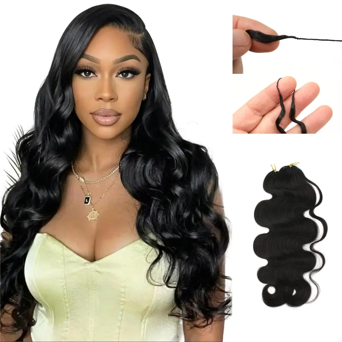 Body Wave Crochet Hair Extensions, 100% Real Human Hair with a Curly Feather Design for Women, Pre-Separated Lightweight Strands, 60g Natural Black, Body Wave Extensions, Not Prone To Pilling, Female, Bouncy Curls, All-Seasons, Ideal For Daily Wear And Ev