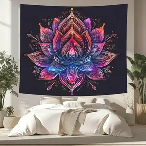 Lotus Mandala Pattern Tapestry, 1 Count Aesthetic Wall Hanging Decor, Polyester Tapestry for Bedroom Home Office Decor
