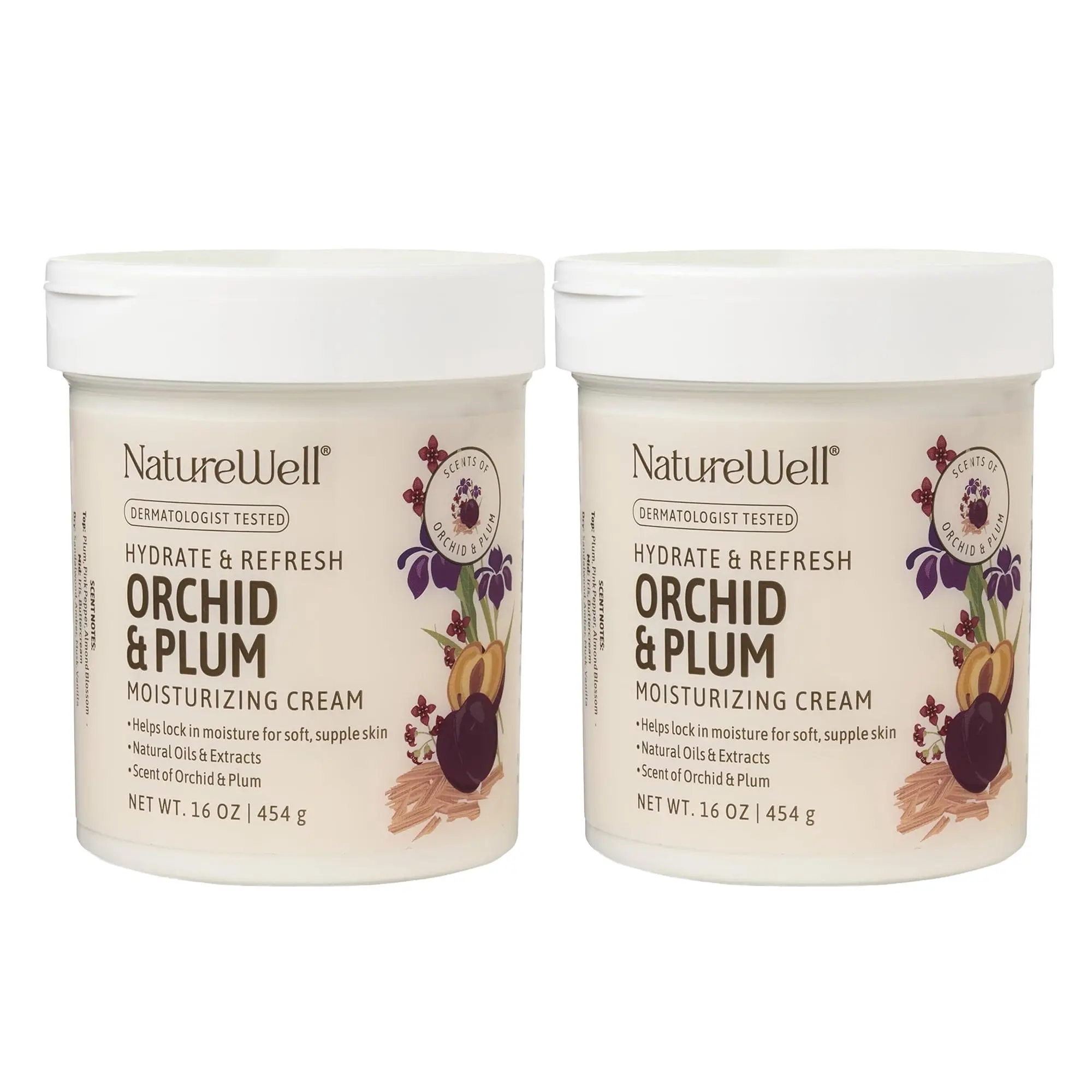 NATURE WELL Orchid & Plum Hydrate & Refresh Scented Body Cream (2-Pack, 16 Oz) - Coconut, Caramel, Retinol-Infused, Lavender, Vanilla, Brightening Body Moisturizer with Natural Oils & Extracts, Non-Greasy, Lightweight, Smooth, Locks in Moisture